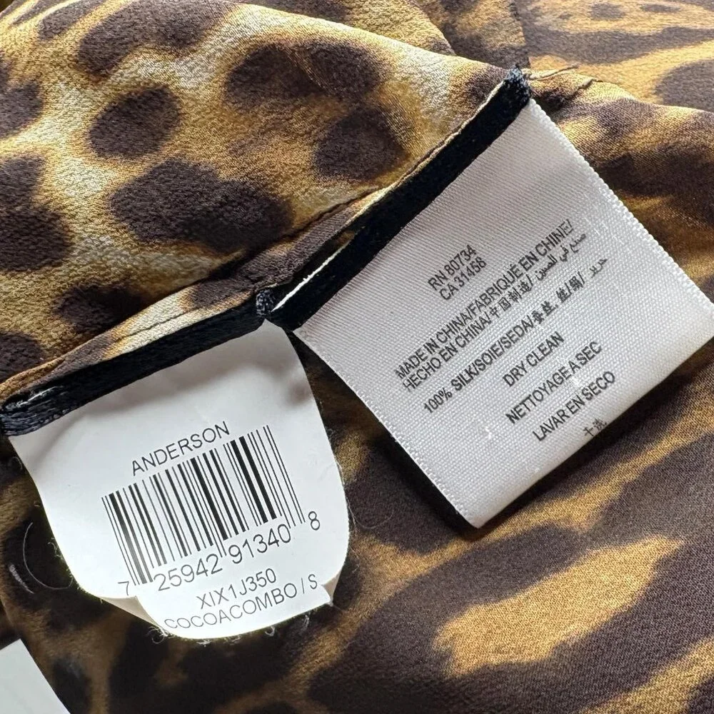 BCBGMAXAZRIA Anderson Leopard Print Sheer 100% Silk Button Front Blouse Shirt S - Picture 8 of 8